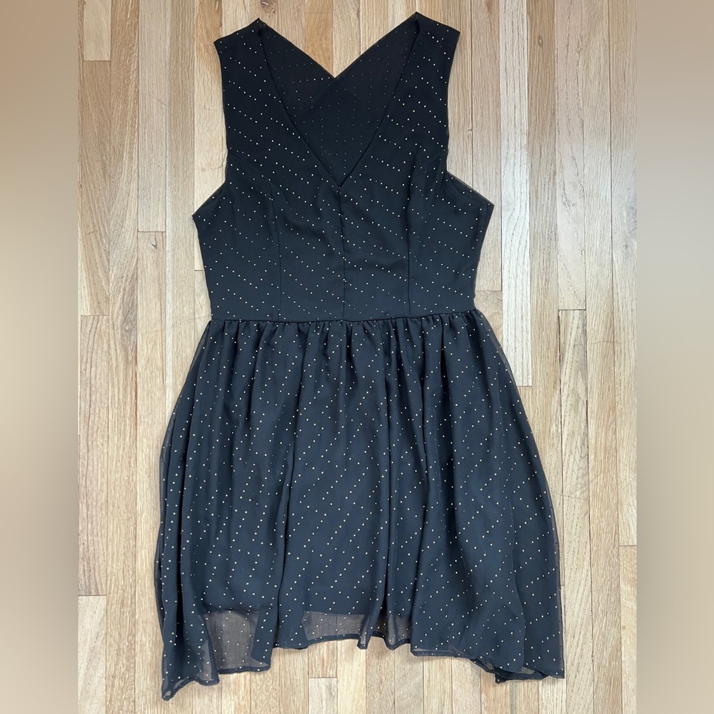 Vintage Black Mini Dress with Gold Dots